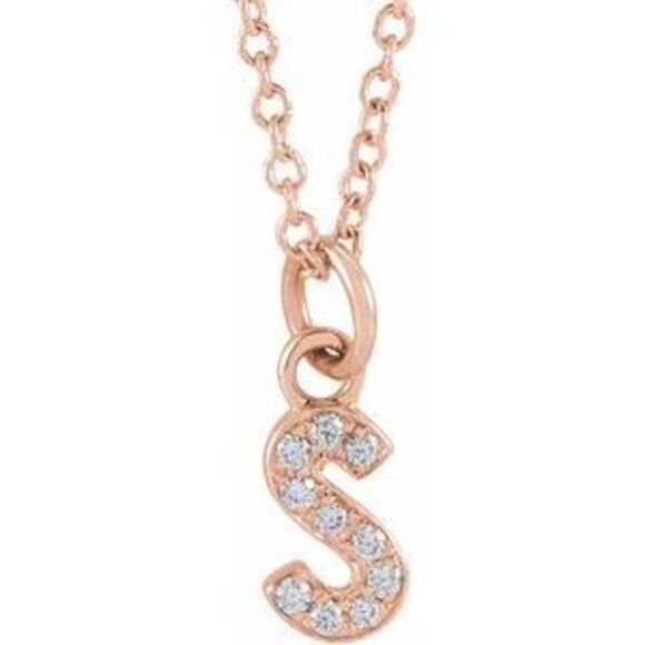 14K Rose Gold .04 CTW Natural Diamond Petite Initial S 16-18